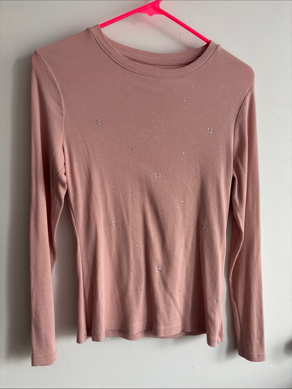 a new day Dusty Rose Long Sleeve Crewneck Top with Crystal Accents